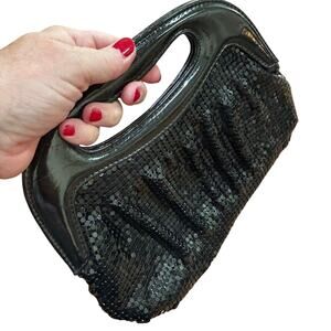 Vintage Y2K La Regale evening bag purse black top handle & metal mesh clutch